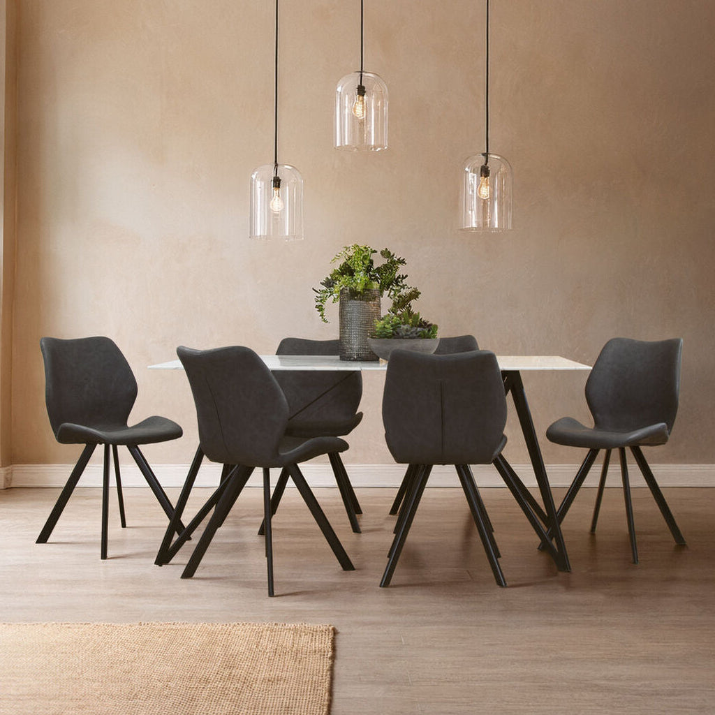 Orsina Weston White Marble Dining Table & 6 Grey Chairs - 7pc Set