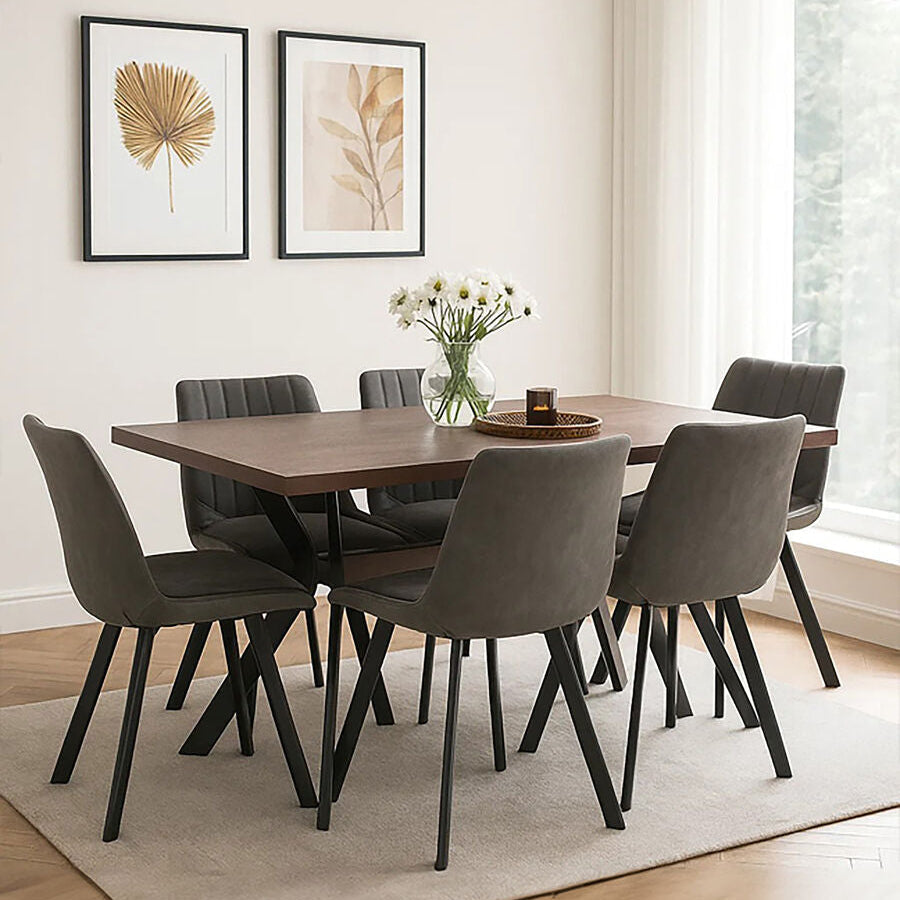 Orsina Westford 6-Seater Dining Set – Wood Effect Table & Grey Chairs