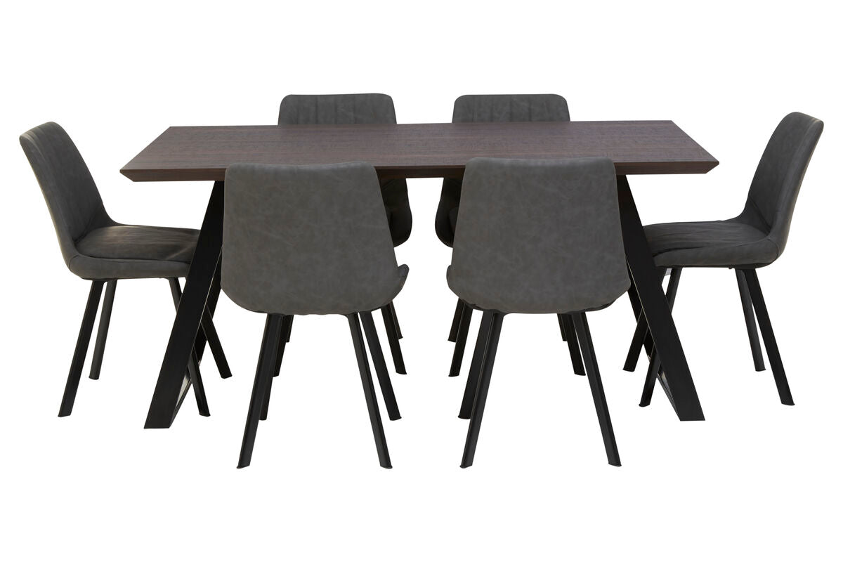 Orsina Westford 6-Seater Dining Set | Wood-Effect Table & Grey Chairs