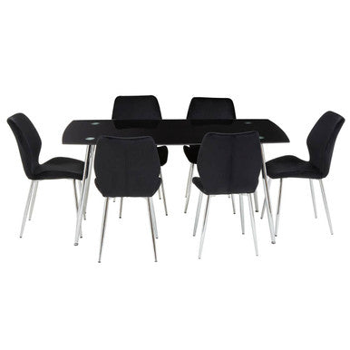 Orsina Wimslow 7-Piece Dining Set | Black Glass Table & 6 Chairs