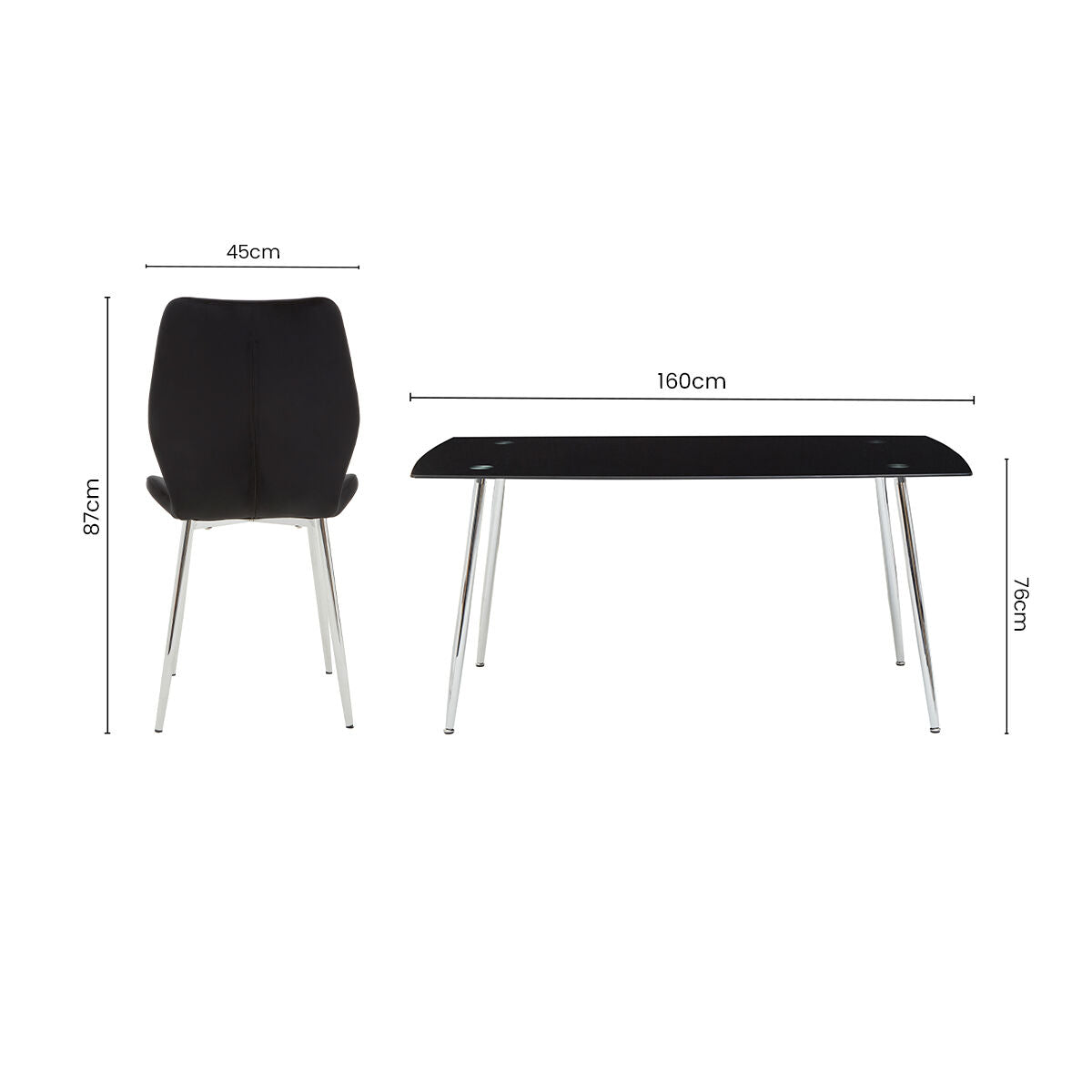 Orsina Wimslow 7-Piece Dining Set | Black Glass Table & 6 Chairs