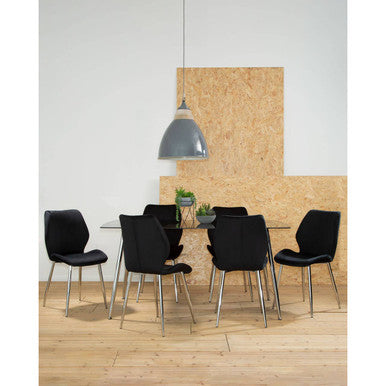 Orsina Wimslow 7-Piece Dining Set | Black Glass Table & 6 Chairs