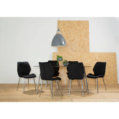 Orsina Wimslow 7-Piece Dining Set | Black Glass Table & 6 Chairs