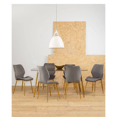Orsina Wimslow Smoked Glass Dining Table and 6 Grey Velvet Chairs Set