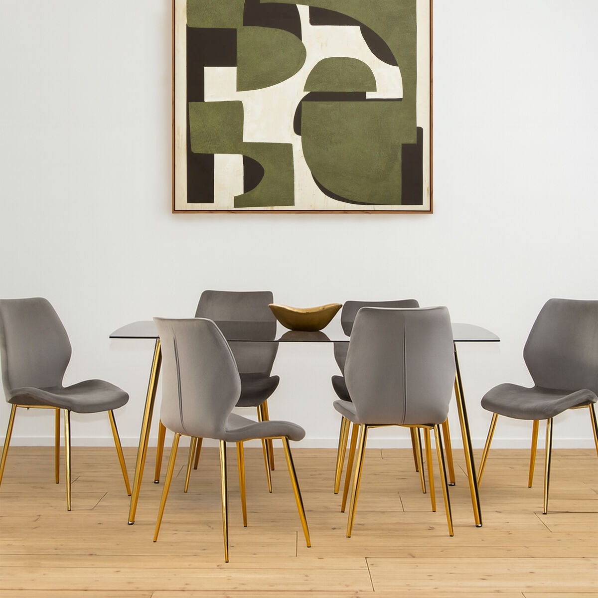 Orsina Wimslow Smoked Glass Dining Table and 6 Grey Velvet Chairs Set