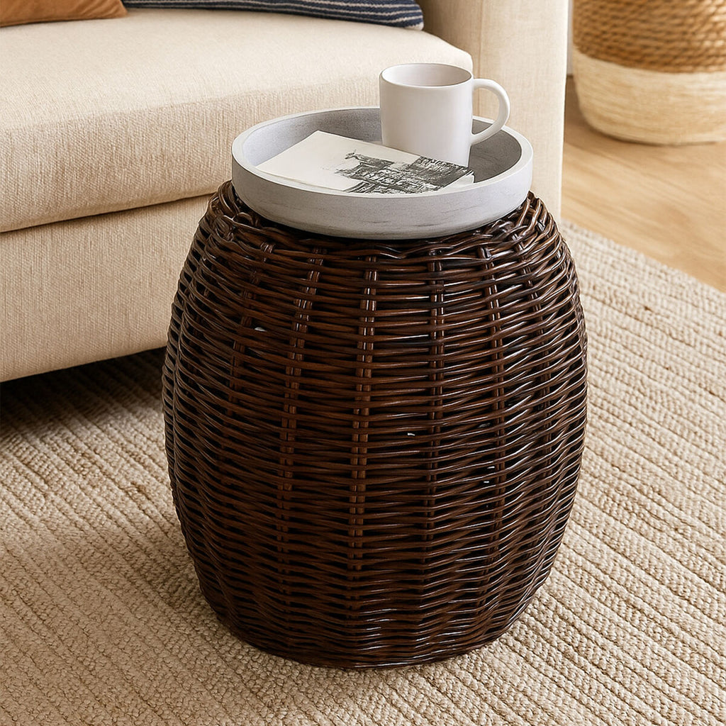 Orsina Maka Natural Croco Rattan Stool – Woven Boho Accent Footstool
