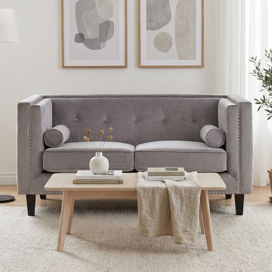 Orsina Felisa 2 Seater Grey Velvet Sofa – Compact Modern Loveseat