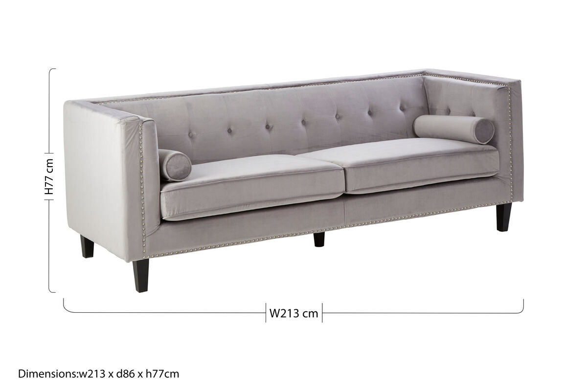 Orsina Felisa 3 Seater Grey Velvet Sofa – Modern Living Room Couch