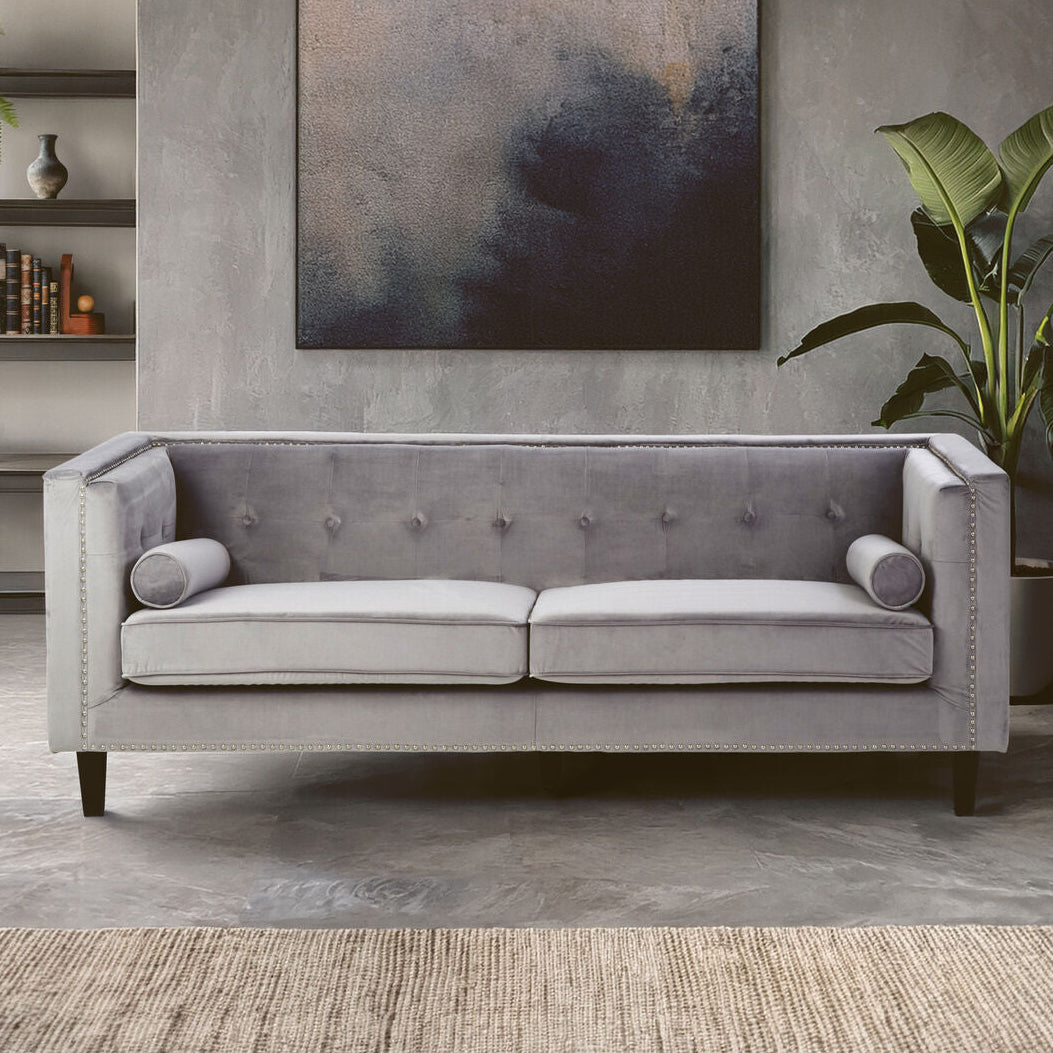 Orsina Felisa 3 Seater Grey Velvet Sofa – Modern Living Room Couch