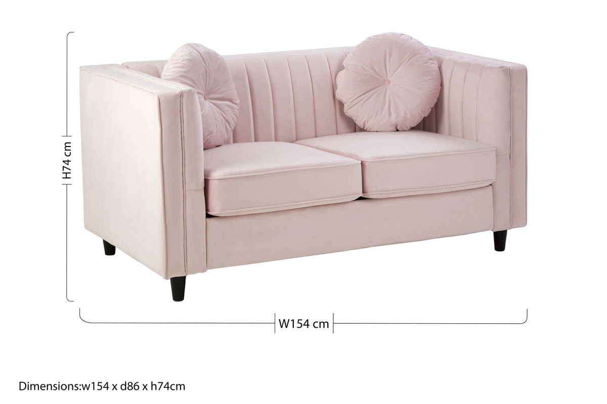 Orsina Farah Pink Velvet 2 Seater Sofa – Modern Compact Loveseat