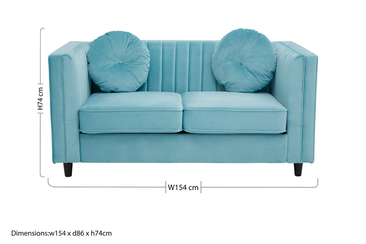 Orsina Farah 2 Seater Green Velvet Sofa – Modern Compact Loveseat