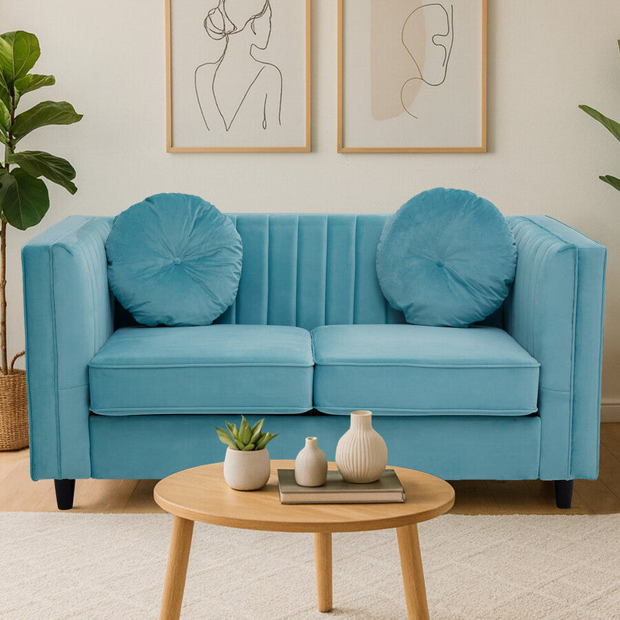 Orsina Farah 2 Seater Green Velvet Sofa – Modern Compact Loveseat