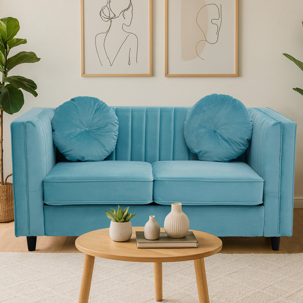 Orsina Farah 2 Seater Green Velvet Sofa – Modern Compact Loveseat