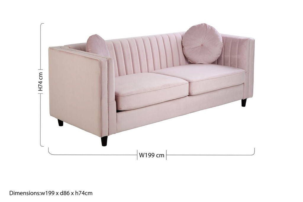 Orsina Farah 3 Seater Pink Velvet Sofa – Modern Living Room Couch