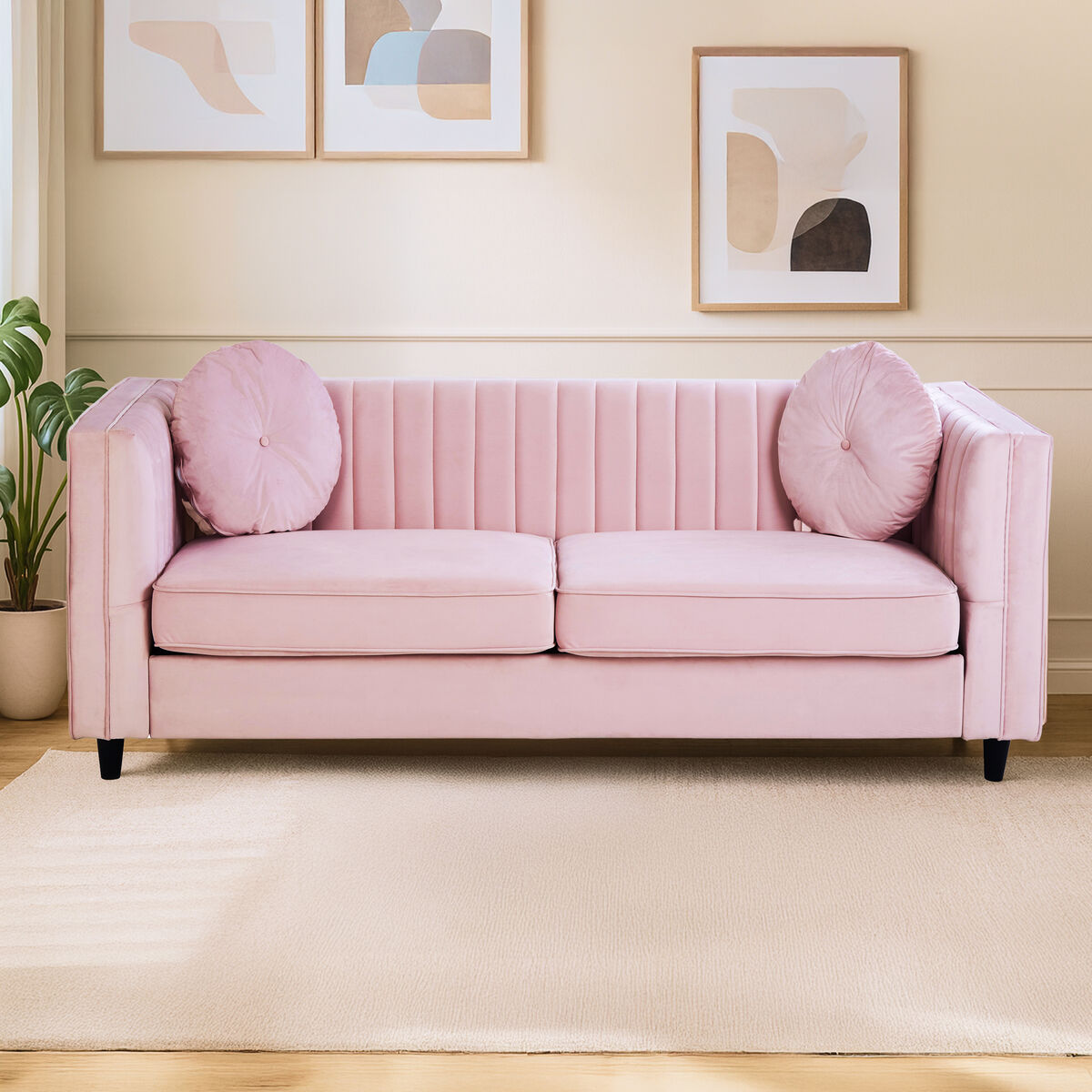 Orsina Farah 3 Seater Pink Velvet Sofa – Modern Living Room Couch