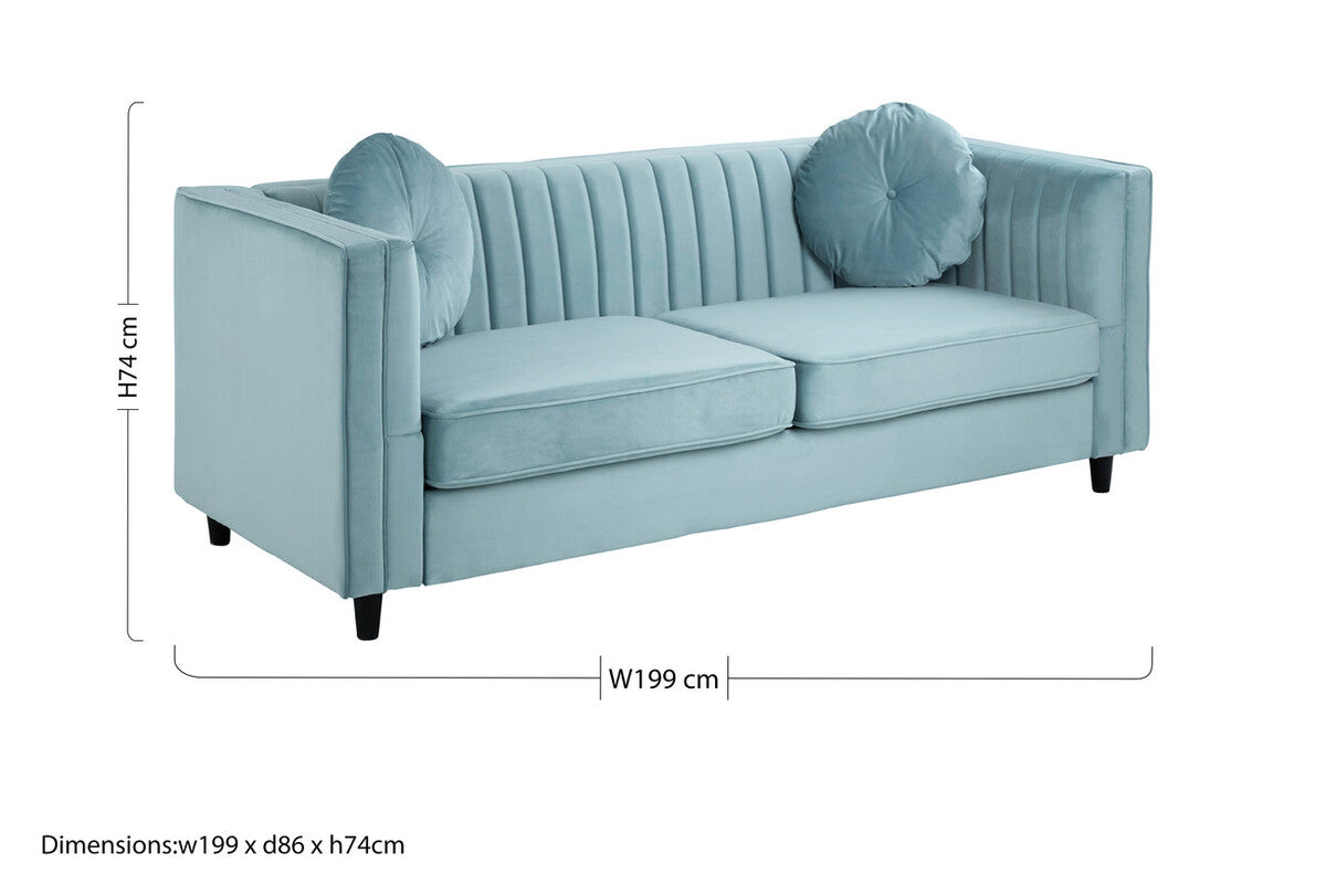 Orsina Farah 3 Seater Sofa – Pastel Green Velvet Modern Lounge
