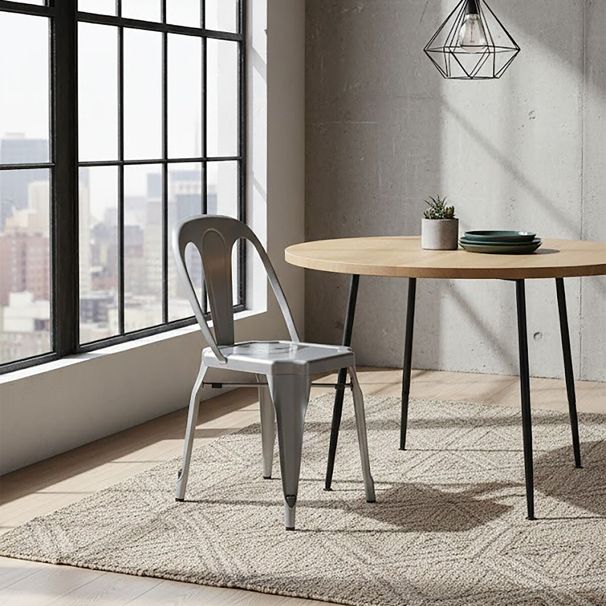 Orsina Grange Grey Metal Chair – Stackable Industrial Dining Seating
