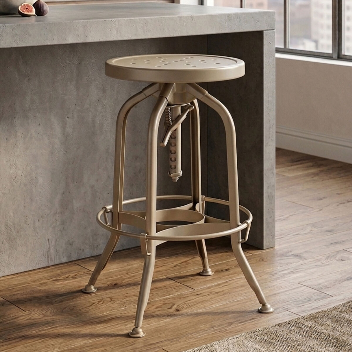 Orsina Gator Adjustable Bar Stool – Champagne Finish Steel Counter Stool