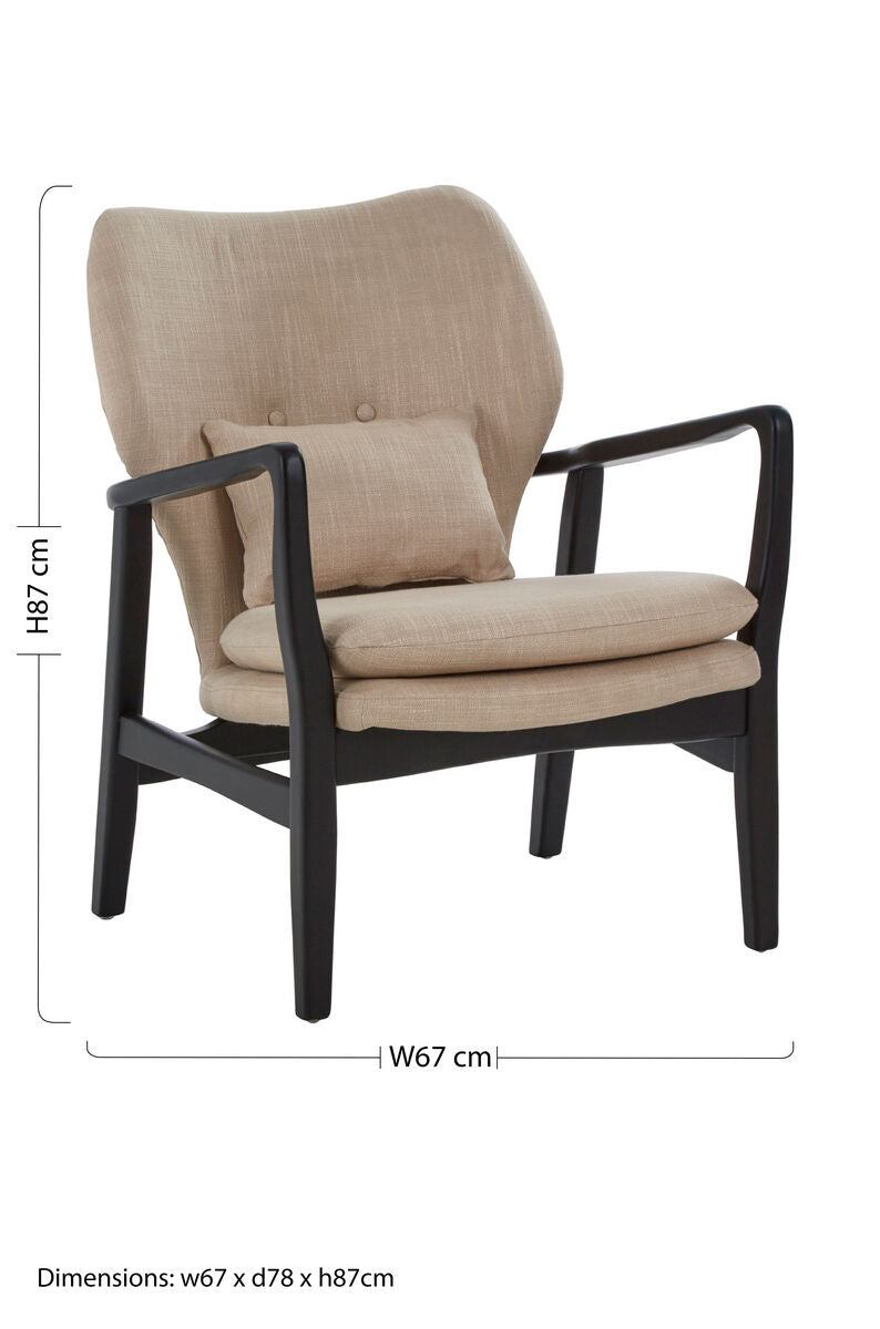 Orsina Stockholm Beige Accent Chair | Black Birch Wood Frame