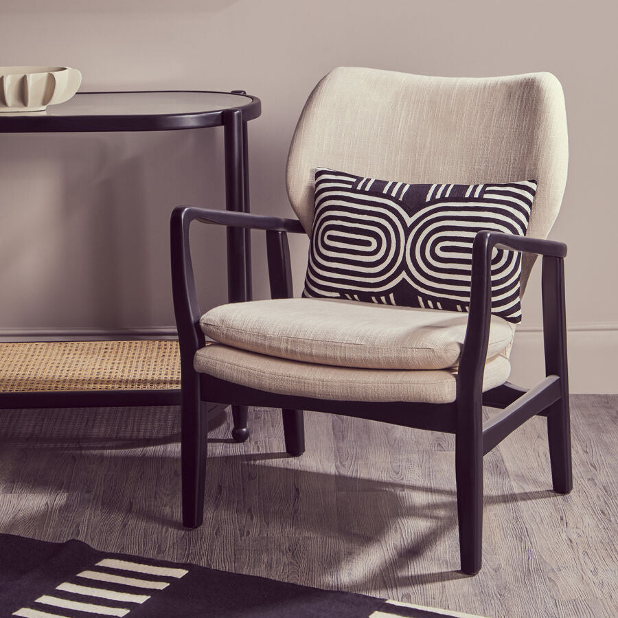 Orsina Stockholm Beige Accent Chair | Black Birch Wood Frame