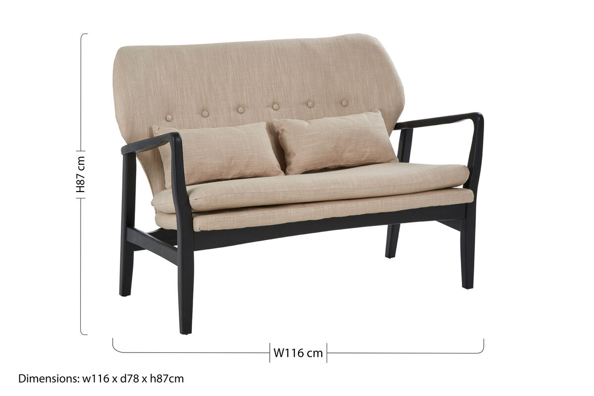 Orsina Stockholm 2-Seater Beige Sofa | Nordic Black Wood Frame