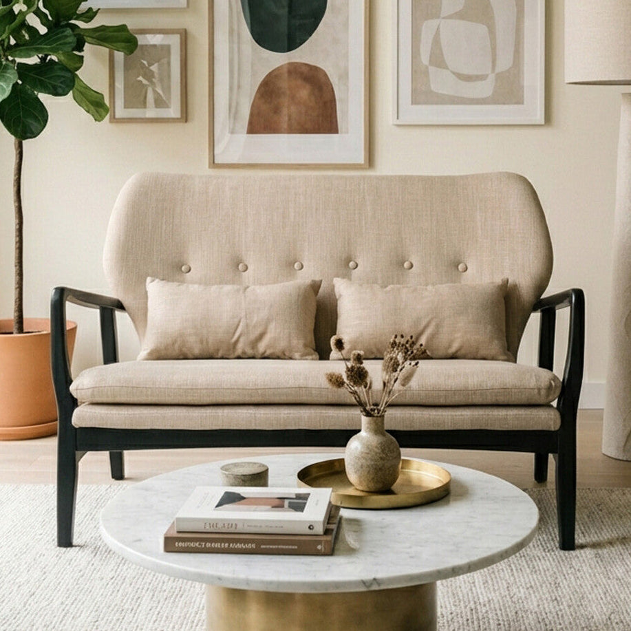 Orsina Stockholm 2-Seater Beige Sofa | Nordic Black Wood Frame