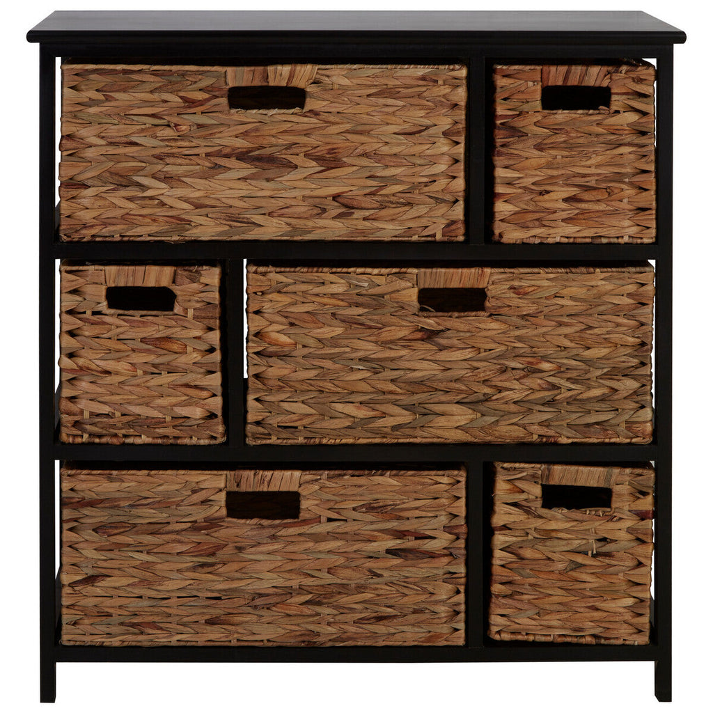 Orsina Padstow Black Storage Unit with 6 Water Hyacinth Drawers