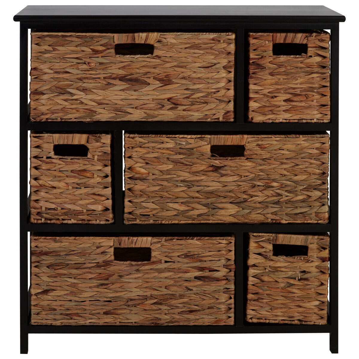 Orsina Padstow Black Storage Unit with 6 Water Hyacinth Drawers
