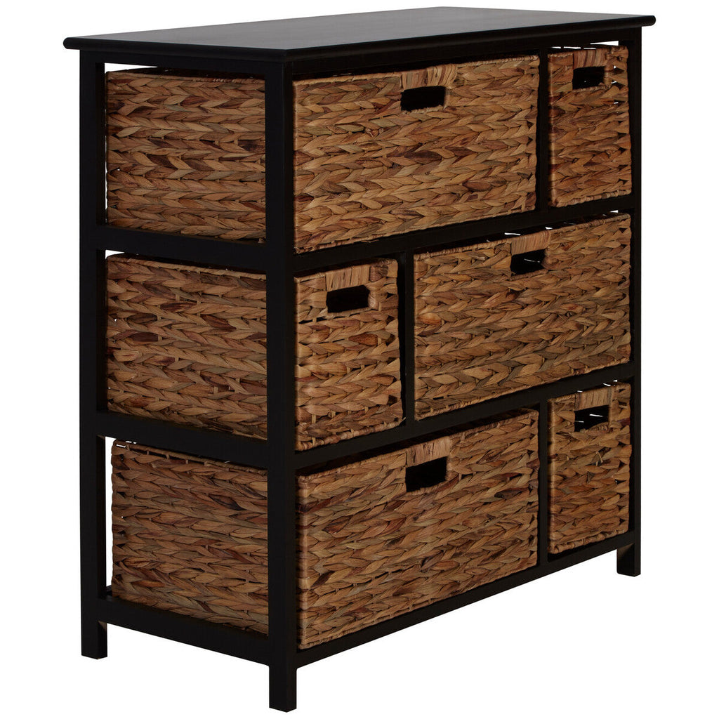 Orsina Padstow Black Storage Unit with 6 Water Hyacinth Drawers