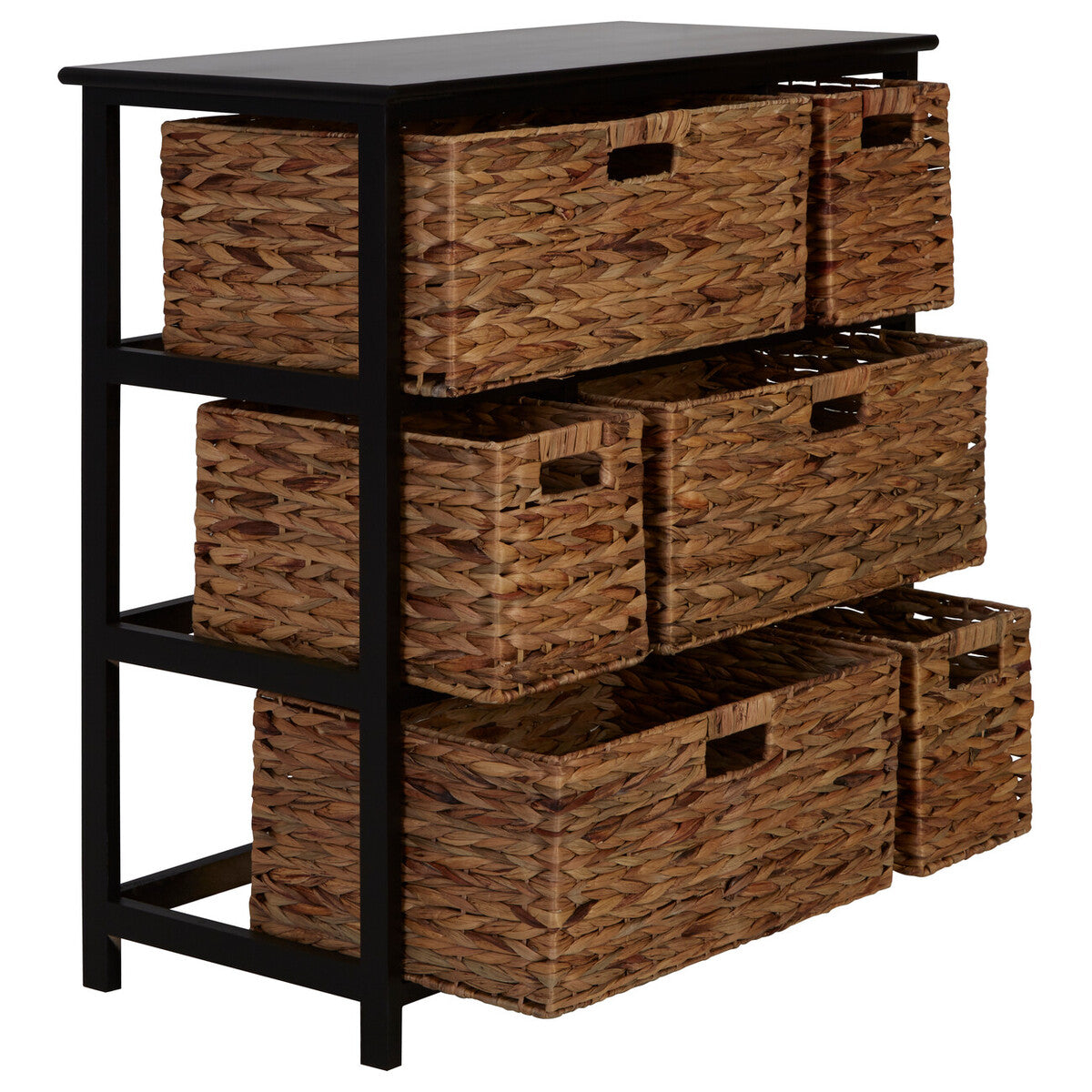 Orsina Padstow Black Storage Unit with 6 Water Hyacinth Drawers