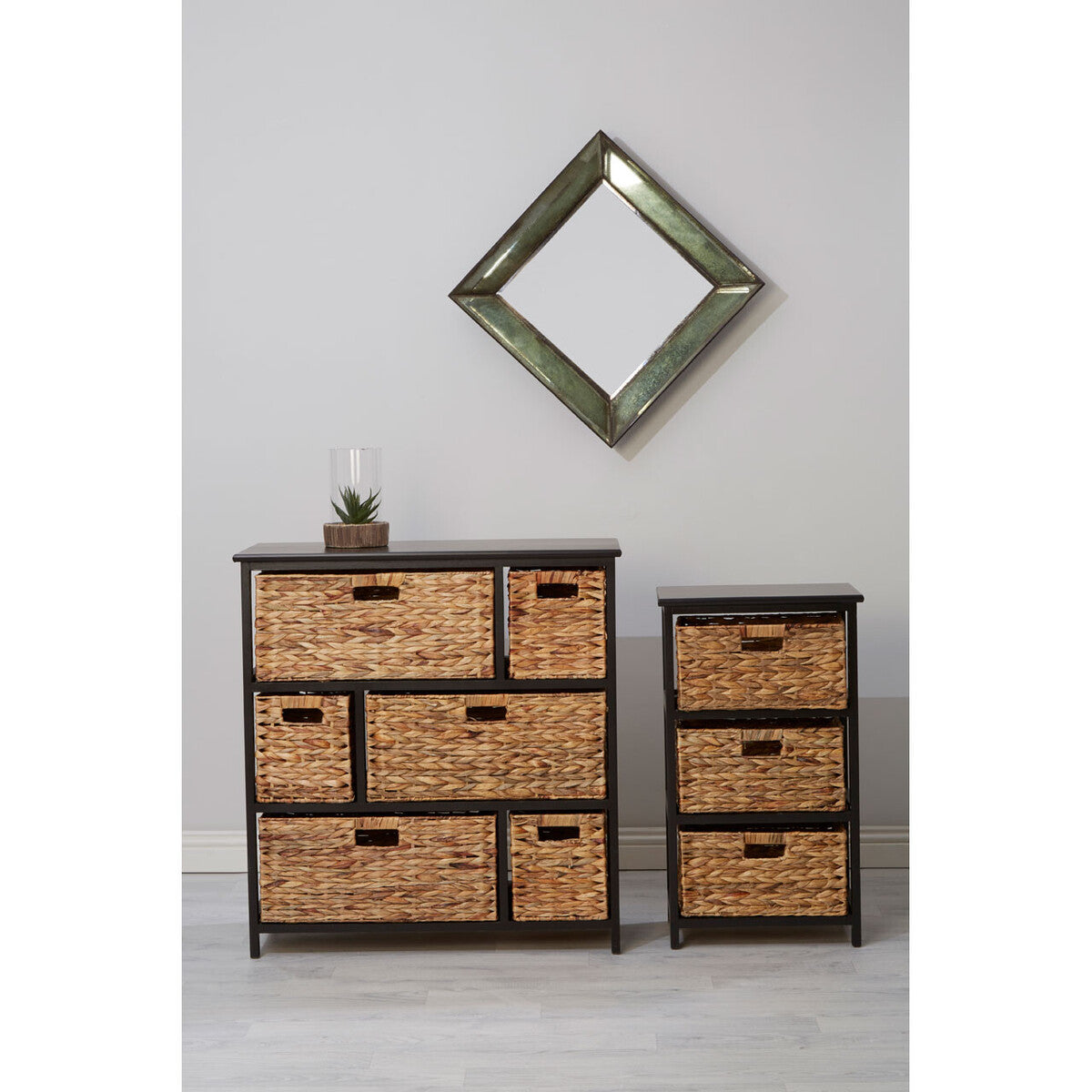 Orsina Padstow Black Storage Unit with 6 Water Hyacinth Drawers