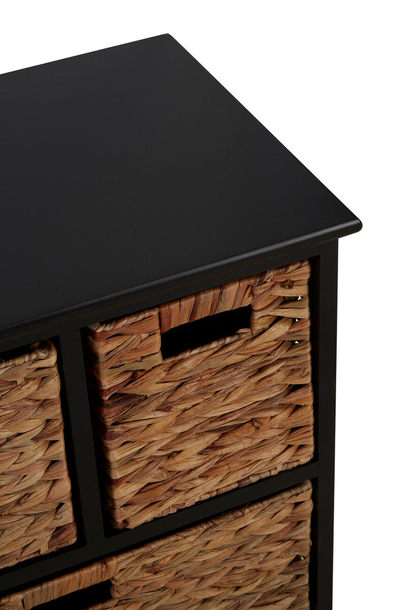 Orsina Padstow Black Storage Unit with 6 Water Hyacinth Drawers