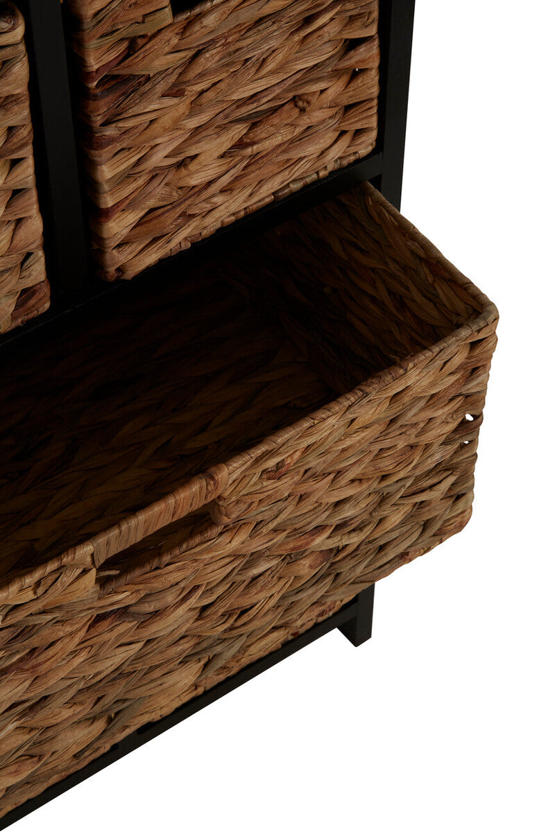 Orsina Padstow Black Storage Unit with 6 Water Hyacinth Drawers
