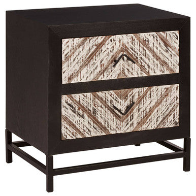 Orsina Lombok Black 2-Drawer Bedside Table with Chevron Pattern