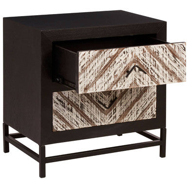 Orsina Lombok Black 2-Drawer Bedside Table with Chevron Pattern