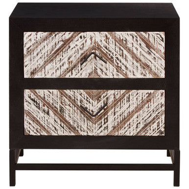 Orsina Lombok Black 2-Drawer Bedside Table with Chevron Pattern