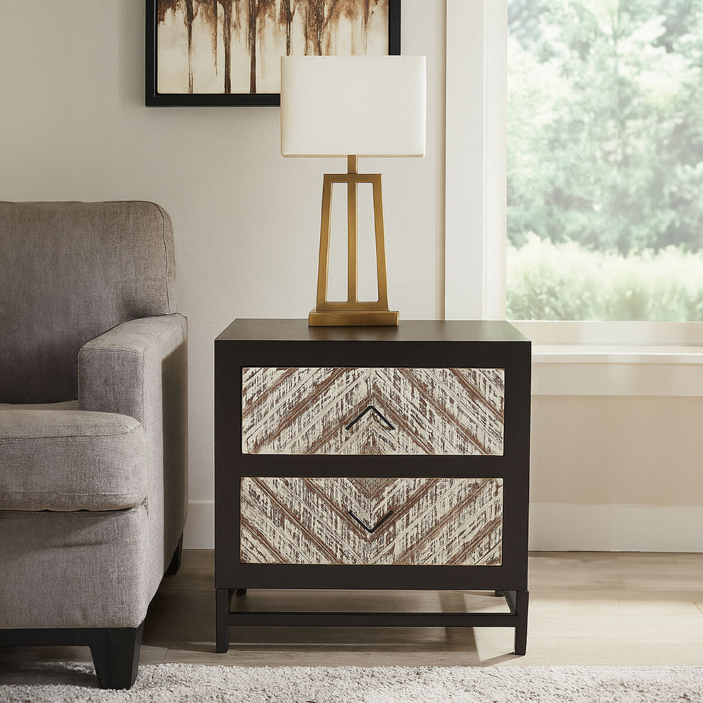 Orsina Lombok Black 2-Drawer Bedside Table with Chevron Pattern