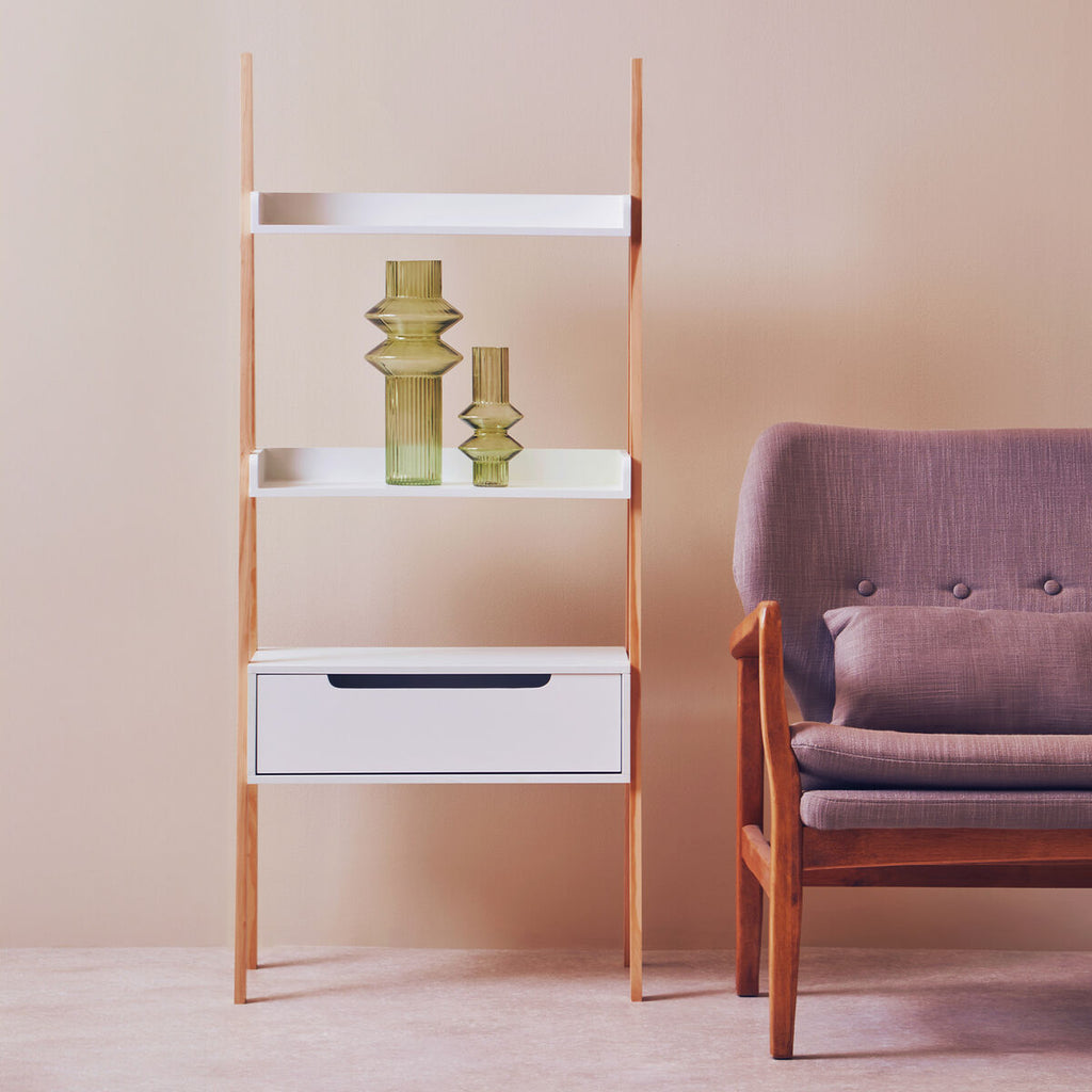Orsina Rostok Ladder Shelf Unit – Modern 2-Tier Storage with Drawer
