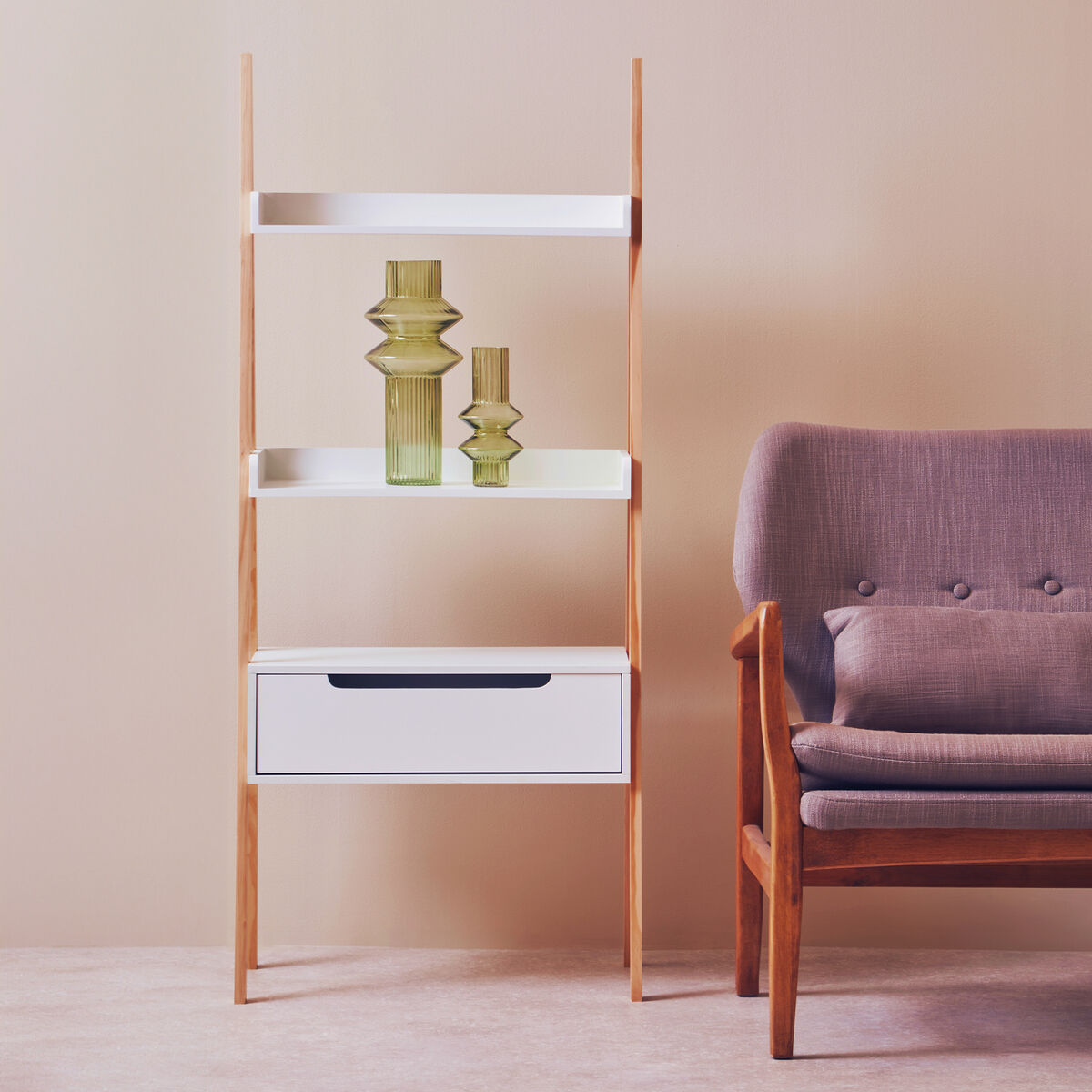 Orsina Rostok Ladder Shelf Unit – Modern 2-Tier Storage with Drawer