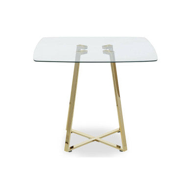 Orsina Metropolitan Square Gold Steel Dining Table with Glass Top