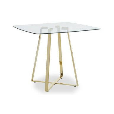 Orsina Metropolitan Square Gold Steel Dining Table with Glass Top