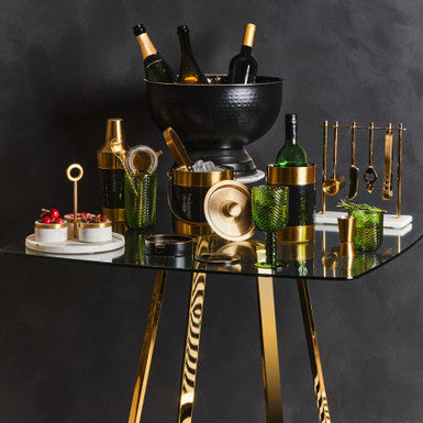 Orsina Metropolitan Square Gold Steel Dining Table with Glass Top