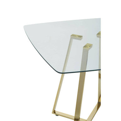 Orsina Metropolitan Square Gold Steel Dining Table with Glass Top