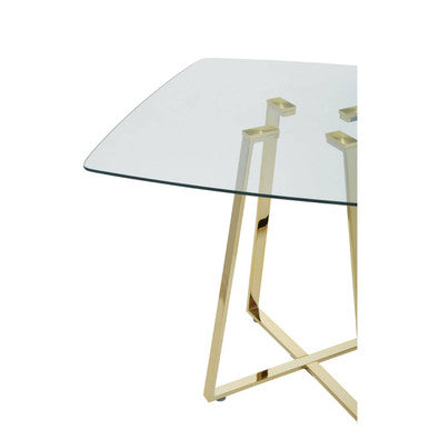 Orsina Metropolitan Square Gold Steel Dining Table with Glass Top