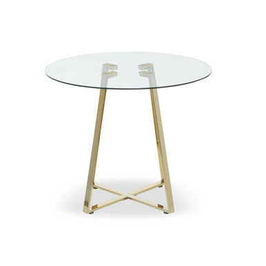 Orsina Metropolitan Round Gold Dining Table – Clear Glass Top