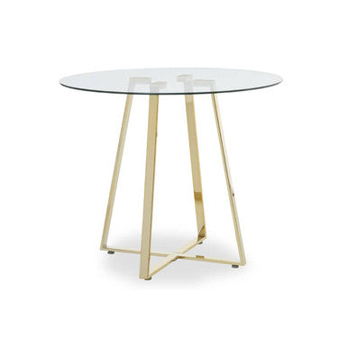 Orsina Metropolitan Round Gold Dining Table – Clear Glass Top