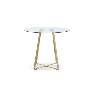 Orsina Metropolitan Round Gold Dining Table – Clear Glass Top