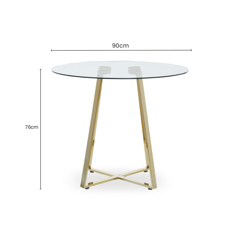 Orsina Metropolitan Round Gold Dining Table – Clear Glass Top
