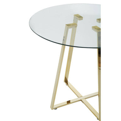 Orsina Metropolitan Round Gold Dining Table – Clear Glass Top