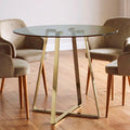 Orsina Metropolitan Round Gold Dining Table – Clear Glass Top